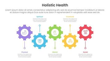holistic health infographic template banner with horizontal timeline with gear structure shape up and down with 5 point list information for slide presentation vector