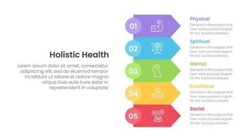 holistic health infographic template banner with rectangle arrow stack with 5 point list information for slide presentation vector