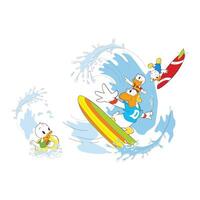 Uncle Donald is surfing with his nephew vector