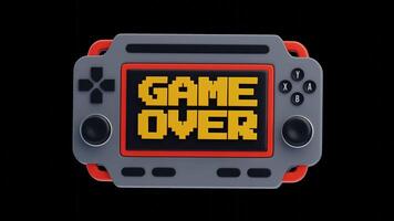 3D Animation of Game Over. Handheld game screen message concept video