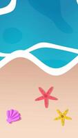 Vibrant Beach Scene with Colorful Starfish and Seashells Beneath a Clear Blue Wave video
