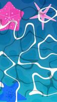 Captivating Abstract Underwater Scene Featuring Vibrant Starfish and Colorful Patterns Over Lapping the Ocean Water Surface video