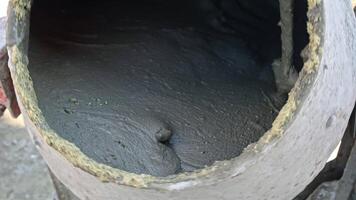 Close-Up of Wet Cement Mixing Inside Drum, Thick Concrete Texture Forming During Construction Process video