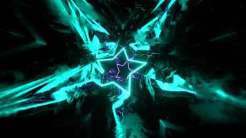 Purple and Turquoise Fast Fantastic Metal Tunnel with Neon Stars Background VJ Loop in 4K video