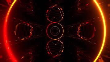 Red and Orange Contrast Mesh with Neon Glowing Rings Background VJ Loop in 4K video