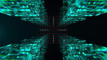 Turquoise and Red Fantastic Neon Cyber Techno Frame Background VJ Loop in 4K video