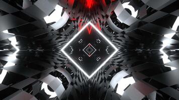 Red and White Dimensional Tunnel with Neon and Mirror Pattern Background VJ Loop in 4K video