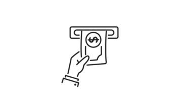 Cash witdrawal line animation. Cash withdrawal animation showing a hand withdrawing cash from an ATM, perfect for finance, banking, transactions, and moneyrelated concepts. video