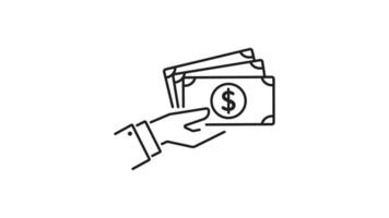 Cash payment line animation. Cash payment animation showing hand receiving dollar bills for fast secure transactions. Suitable for finance, banking, online payments, and ecommerce projects. video