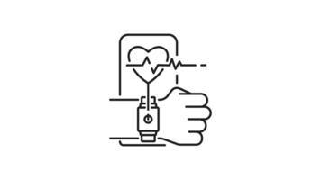 Health tracking line animation. Health tracking icon animation with wristworn heart rate monitor showing vibrant heartbeat. Suitable for health and fitnessrelated designs and content. video