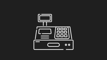 Cash register machine white line animation. Cash register machine, ideal for retail, point of sale, money, vintage, business, finance, icons, logo, and small business concepts. video