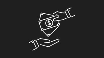 Cash payment white line animation. Cash payment animation of hand giving money to another hand in a seamless loop. Suitable for financial presentations and business websites. video