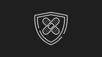 Health insurance white line animation. Health insurance icon animation crossed bandages in a shield guarantee secure coverage. Suitable for medical insurance concepts and healthcare designs. video