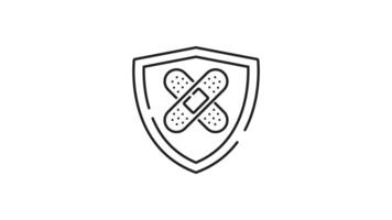 Health insurance line animation. Health insurance icon animation crossed bandages in a shield guarantee secure coverage. Suitable for medical insurance concepts and healthcare designs. video