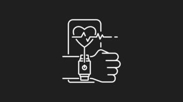 Health tracking white line animation. Health tracking icon animation with wristworn heart rate monitor showing vibrant heartbeat. Suitable for health and fitnessrelated designs and content. video