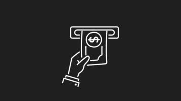 Cash witdrawal white line animation. Cash withdrawal animation showing a hand withdrawing cash from an ATM, perfect for finance, banking, transactions, and moneyrelated concepts. video