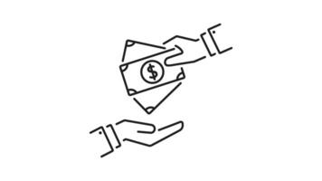 Cash payment line animation. Cash payment animation of hand giving money to another hand in a seamless loop. Suitable for financial presentations and business websites. video