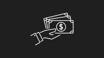 Cash payment white line animation. Cash payment animation showing hand receiving dollar bills for fast secure transactions. Suitable for finance, banking, online payments, and ecommerce projects. video