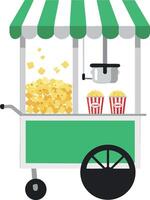 Popcorn cart with striped canopy and containers of popcorn and french fries illustration food snack design vector