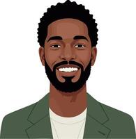 Smiling African American man with beard wearing green blazer and white shirt portrait illustration vector