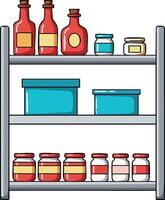 Kitchen shelf with jars bottles and containers organized for storage and cooking essentials illustration vector