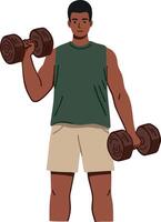 Man lifting dumbbells in sleeveless shirt and shorts fitness exercise training illustration vector