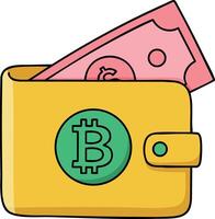 Bitcoin wallet with cash money digital currency concept illustration for finance and cryptocurrency usage vector
