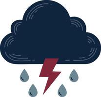 Thunderstorm cloud with rain drops and lightning bolt weather icon design vector