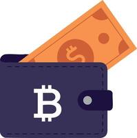 Bitcoin wallet with dollar bill inside digital currency flat icon design vector