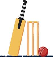 Cricket bat ball and wicket set illustration for sports and game activity design vector