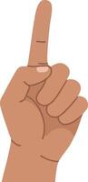 Raised index finger hand gesture with brown skin tone pointing upward illustration vector