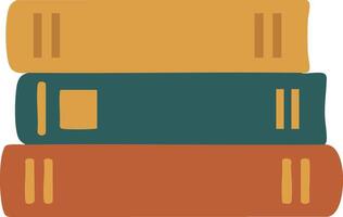 Stack of three colorful books in mustard, teal, and rust tones simple design educational reading concept vector