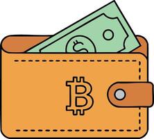 Bitcoin wallet with cash money bill digital currency concept illustration design vector