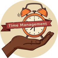 Time management concept with alarm clock held in hand for productivity and efficiency improvement vector