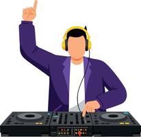 DJ playing music with headphones and mixer deck enjoying party atmosphere in modern design vector