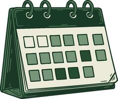 Desk calendar with green tones and ring binding for organized planning and scheduling illustration vector