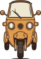 Vintage three wheel scooter front view illustration with brown color and detailed design vector