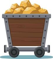 Mining cart full of golden rocks illustration in simple style for mining and industry concept vector