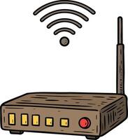 Wireless router device with antenna and signal icon for internet connectivity illustration technology design vector
