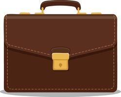 Briefcase with brown leather texture and golden lock handle illustration for professional business use vector