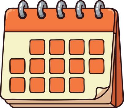 Calendar icon with orange header and spiral rings for date scheduling and planning illustration vector
