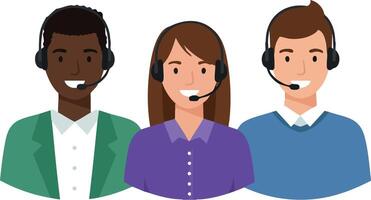 Customer service representatives wearing headsets in a professional support team environment illustration vector