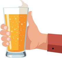 Hand holding glass of beer with foam and bubbles in orange liquid for casual drinking enjoyment vector