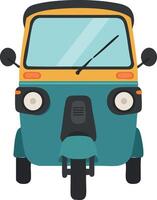 Auto rickshaw front view vehicle design with teal blue and yellow colors illustration vector