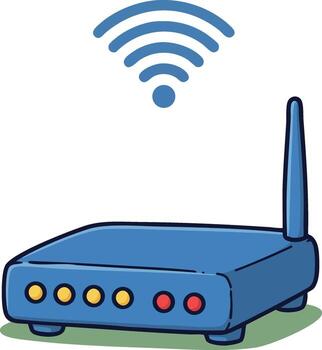 inalámbrico enrutador con señal olas icono azul y amarillo tecnología dispositivo para Internet conexión ilustración vector