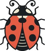 Ladybug illustration with red wings and black spots in simple flat style for nature and insect design vector