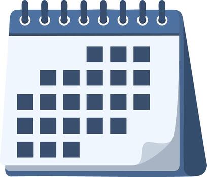 Spiral bound desktop calendar page with date blocks and curled corner illustration for scheduling planning and organization vector