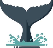 Whale tail diving into ocean with splash waves simple flat illustration design vector