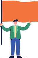 Man holding orange flag illustration with casual clothes and simple flat design style vector