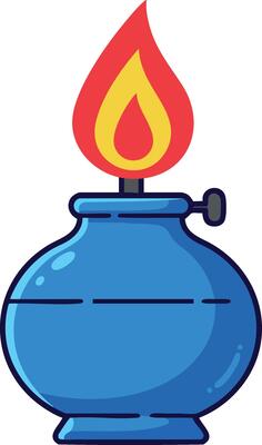 Blue oil lamp with bright red and yellow flame burning in simple style perfect for design or decoration purposes